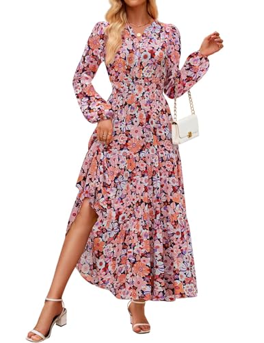 Luxuii Floral Print V Neck Empire Waist A Line Tiered Boho Dresses