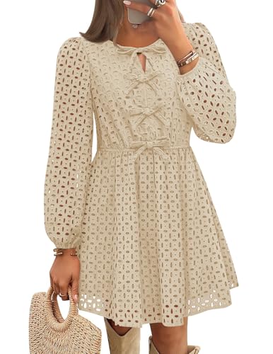 Luxuii Crewneck Tie Front Hollow Out Eyelet Short Dresses