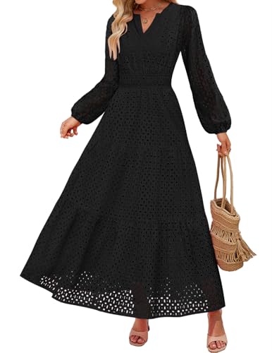 Luxuii V Neck Hollow Out Eyelet A Line Long Flowy Party Dresses
