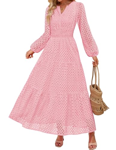 Luxuii V Neck Hollow Out Eyelet A Line Long Flowy Party Dresses
