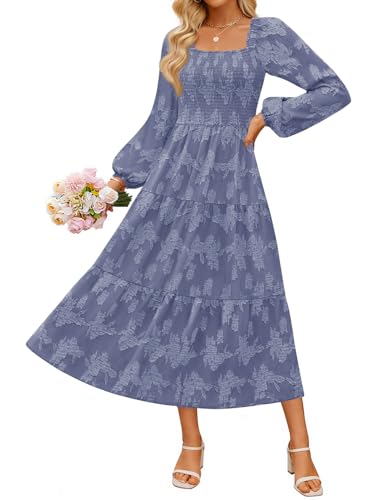 Luxuii Floral Long Sleeve Square Neck Flowy Vacation Dresses
