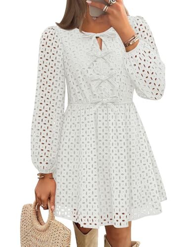 Luxuii Crewneck Tie Front Hollow Out Eyelet Short Dresses