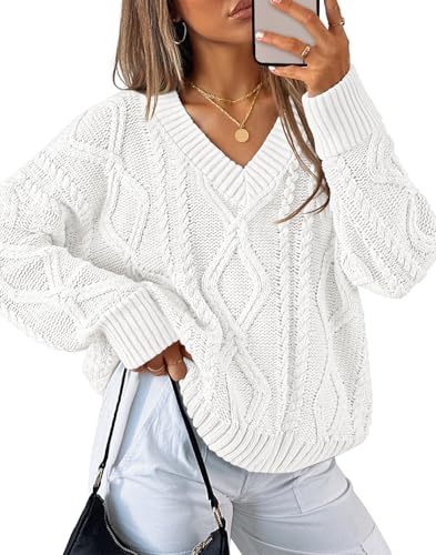 Luxuii Fall Sweaters V Neck Cable Knit Trendy Pullover Tops