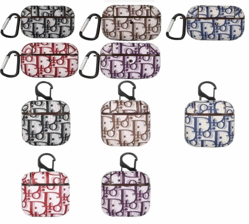Designer-Style Monogram AirPods Case with Hook