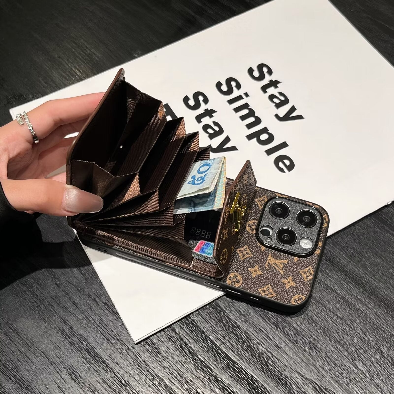 Luxury Card Holder Canvas Leather iPhone Case
