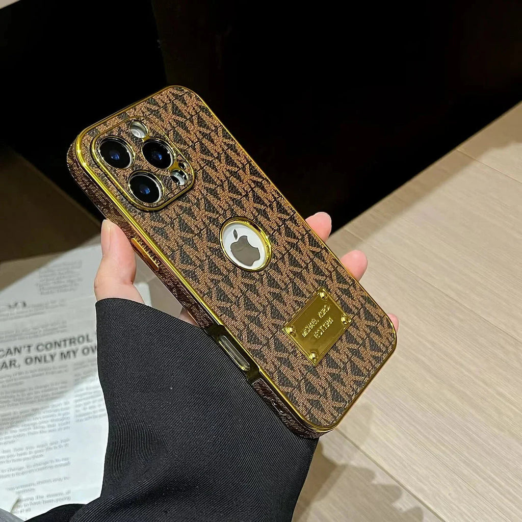 Gold Monogram Signature Canvas Leather iPhone Case