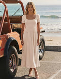 Luxuii Guest Elegant Classy Square Neck Short Sleeve Cocktail Party Midi Dress