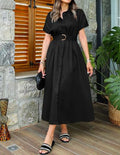 Luxuii Button Down A Line Belt Buiness Casual Shirt Dresses