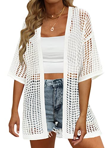 Luxuii Short Sleeve Crochet Mesh Cover Ups Cardigan