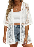 Luxuii Short Sleeve Crochet Mesh Cover Ups Cardigan