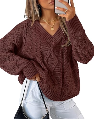 Luxuii Fall Sweaters V Neck Cable Knit Trendy Pullover Tops