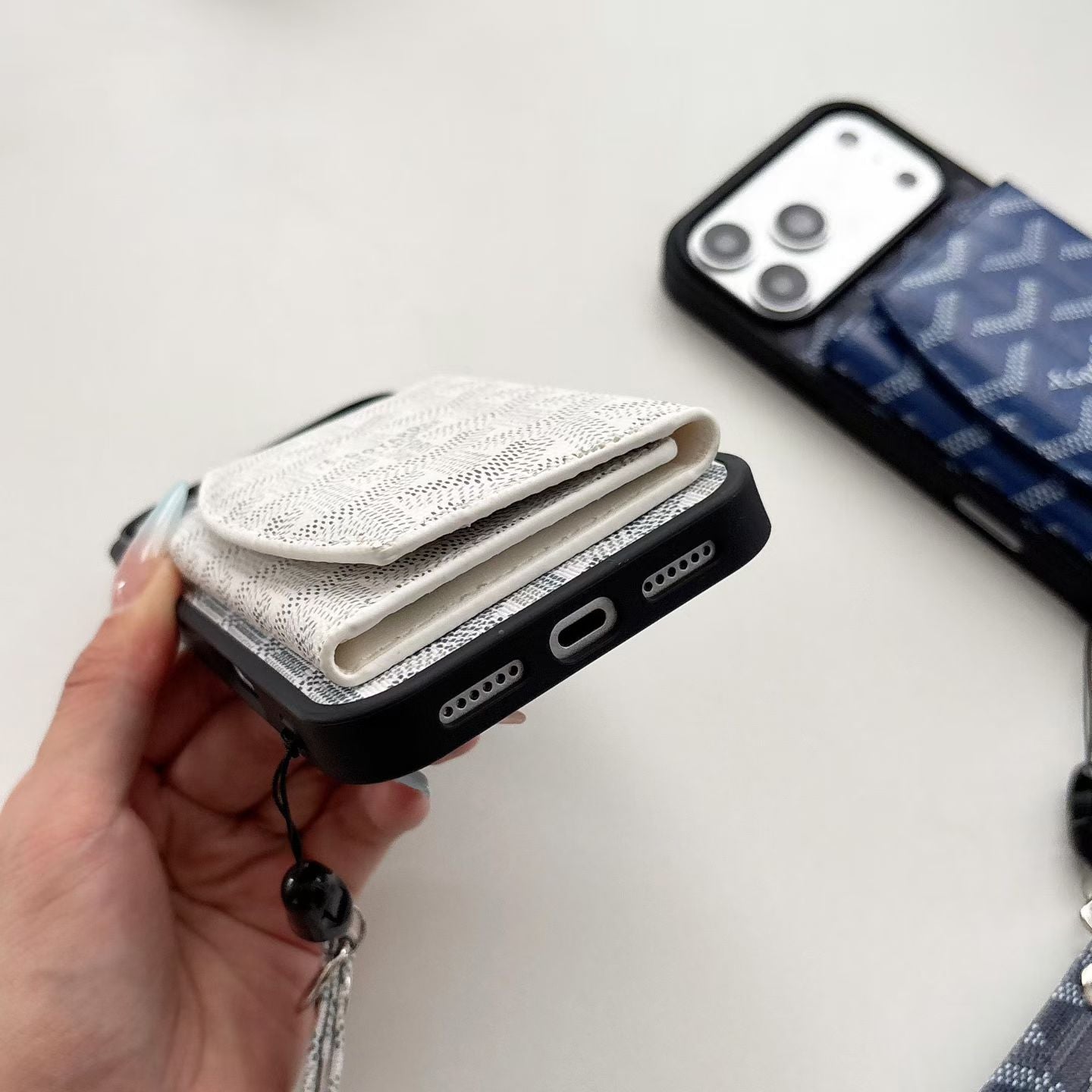Luxury GD Pattern Tri-Fold Wallet Phone Case with Matching Wristlet Strap