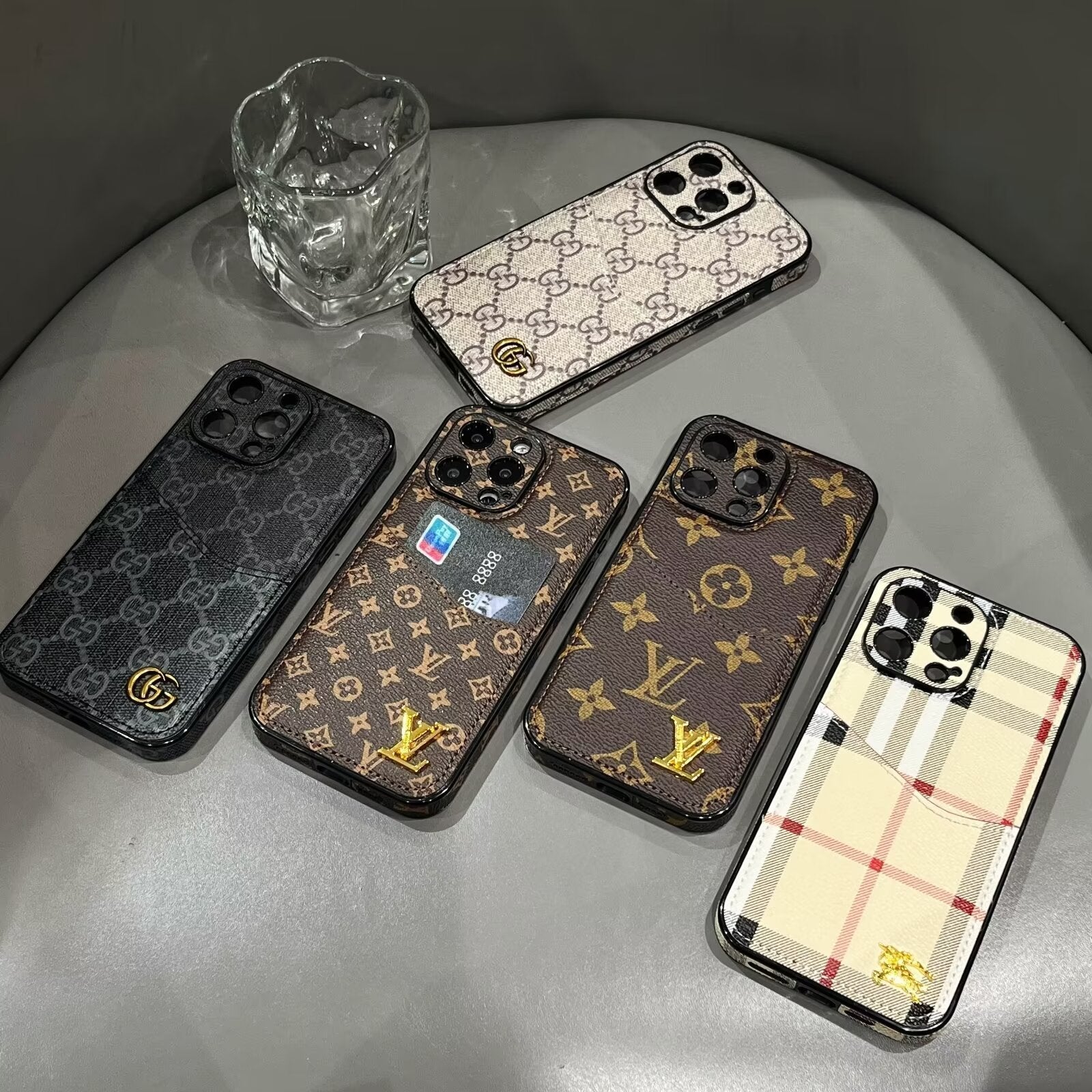 CLASSIC CANVAS LEATHER MONOGRAM BACK CARD PHONE CASE