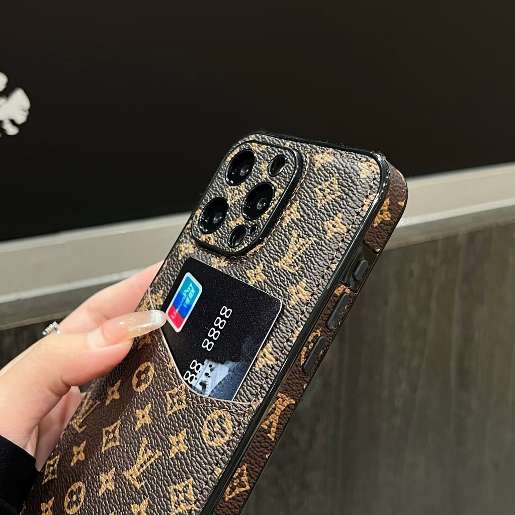 CLASSIC CANVAS LEATHER MONOGRAM BACK CARD PHONE CASE