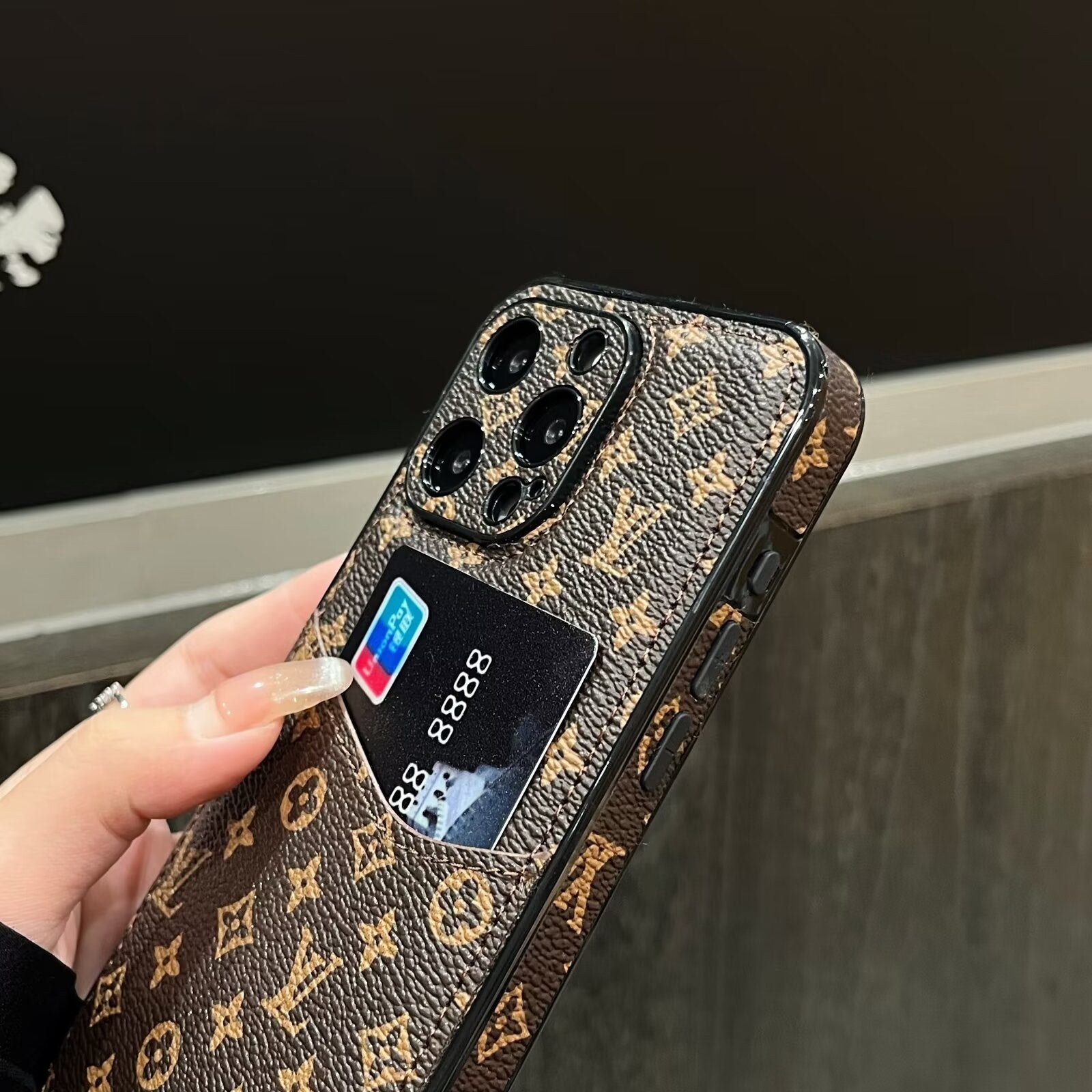 CLASSIC CANVAS LEATHER MONOGRAM BACK CARD PHONE CASE