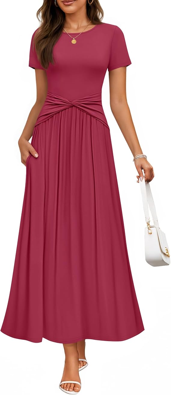 Luxuii Twist Front Wedding Guest Cocktail Flowy A Line Long Dress