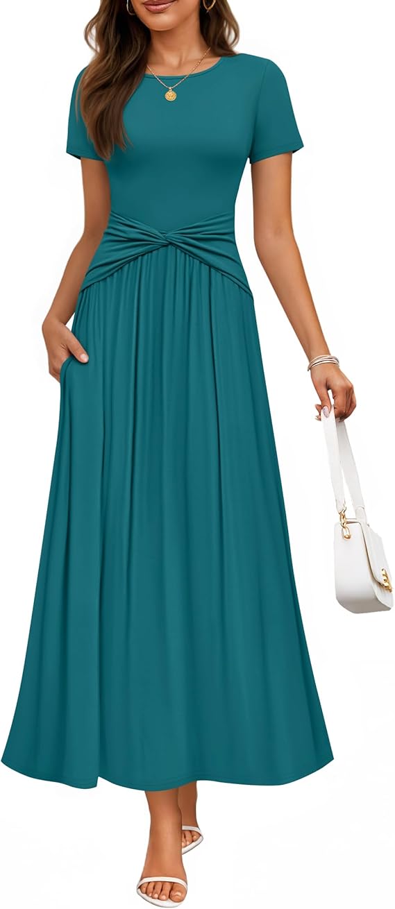 Luxuii Twist Front Wedding Guest Cocktail Flowy A Line Long Dress
