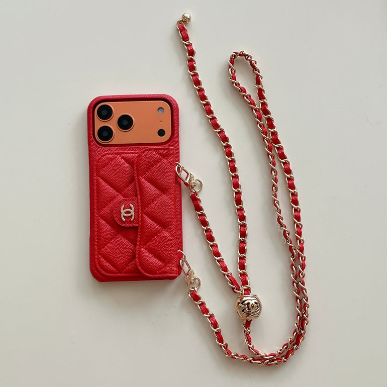 Luxury Crossbody Wallet iPhone Case with Chain Strap