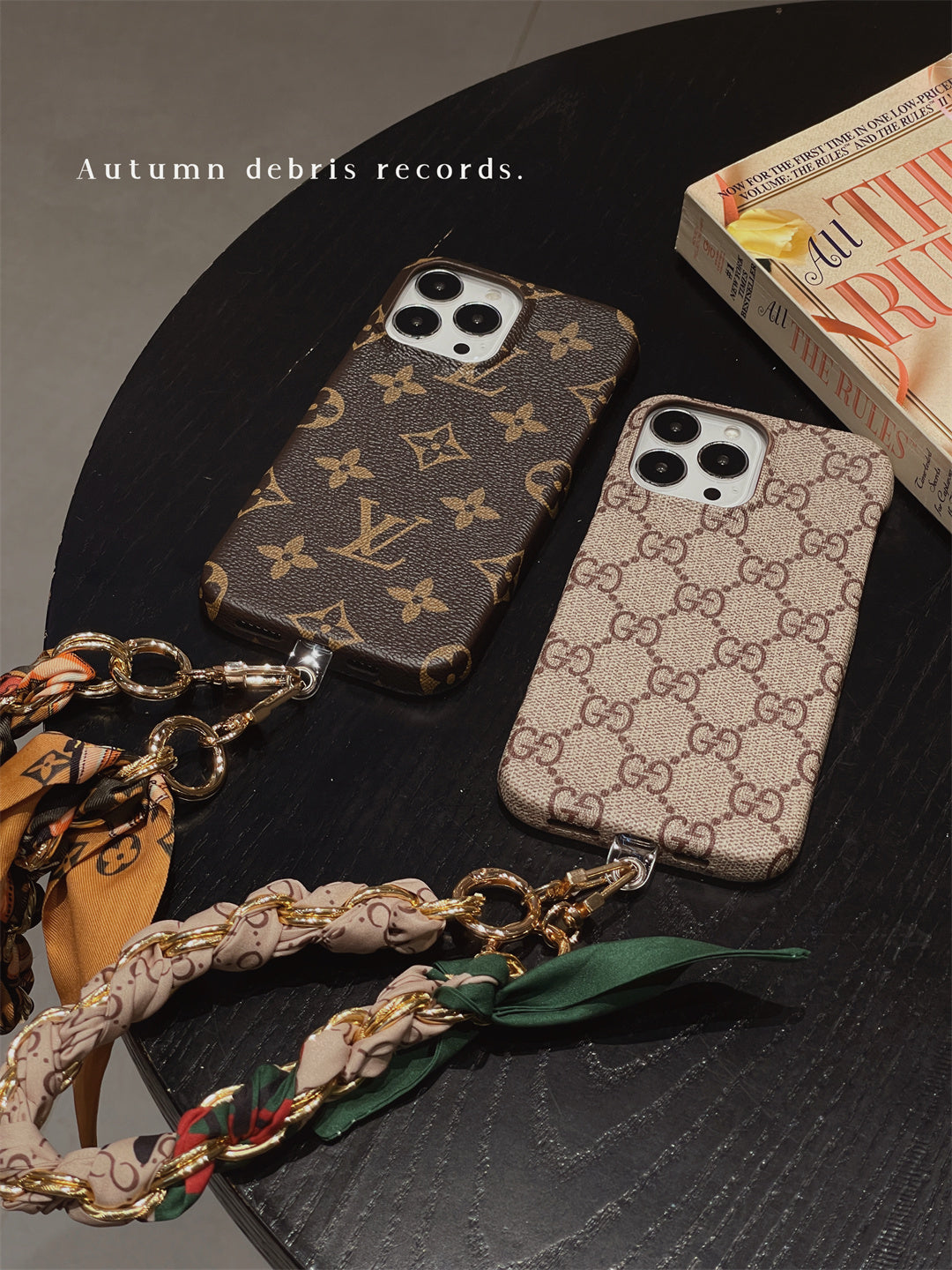 LUXURY CANVAS IPHONE CASE DETACHABLE SILK SCARF WRISTBAND