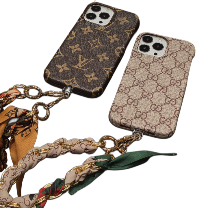 LUXURY CANVAS IPHONE CASE DETACHABLE SILK SCARF WRISTBAND
