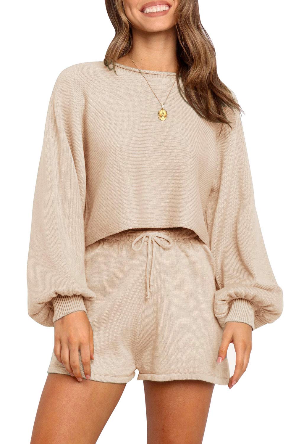 Luxuii Long Sleeve Knit Pullover Sweater Shorts Set