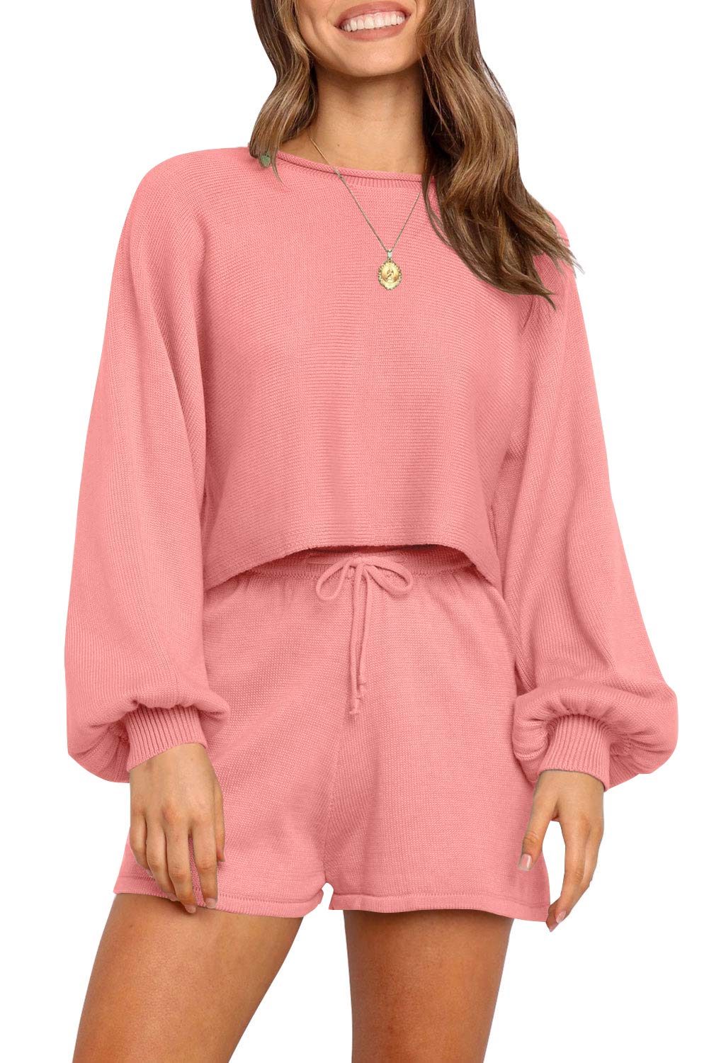Luxuii Long Sleeve Knit Pullover Sweater Shorts Set