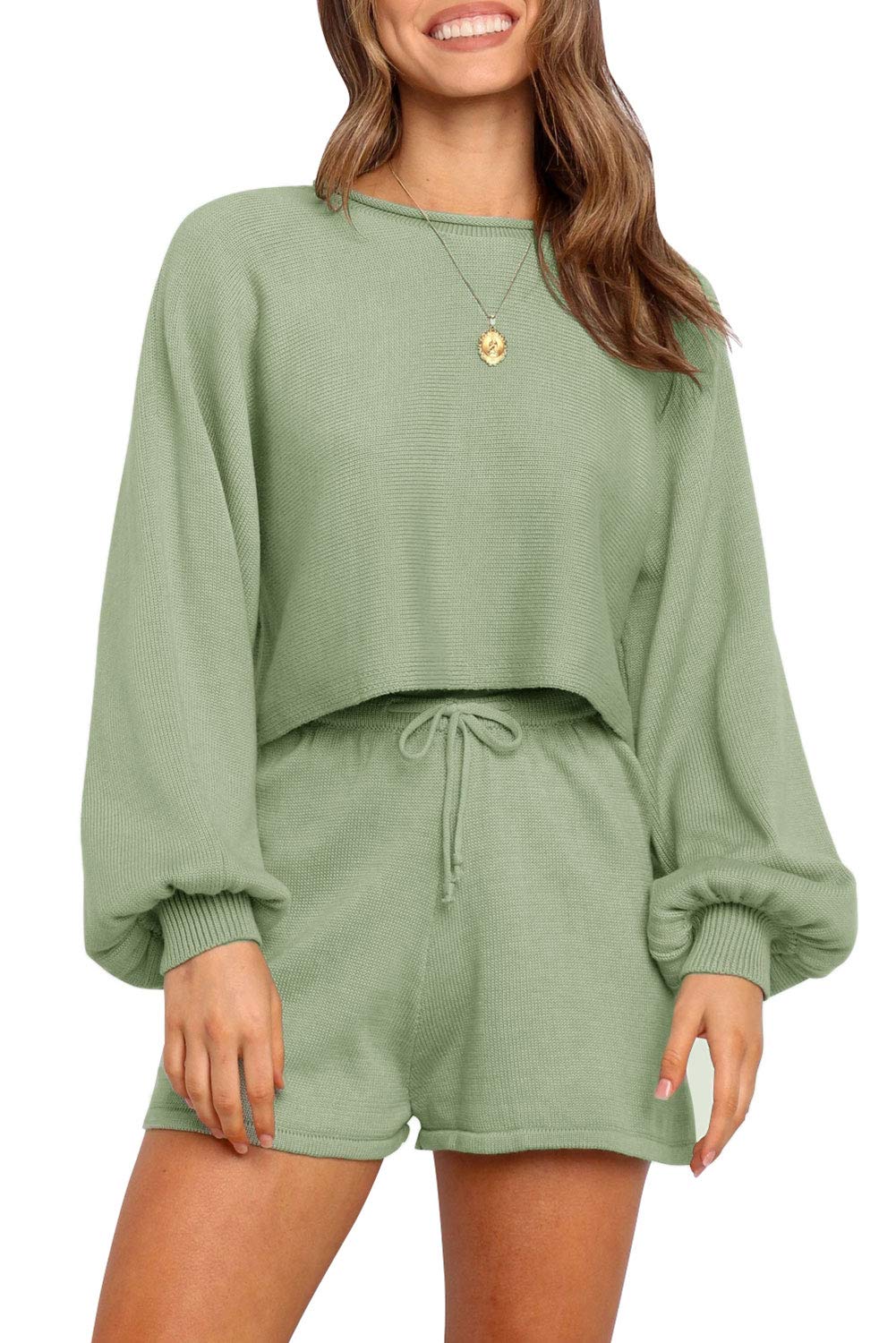 Luxuii Long Sleeve Knit Pullover Sweater Shorts Set