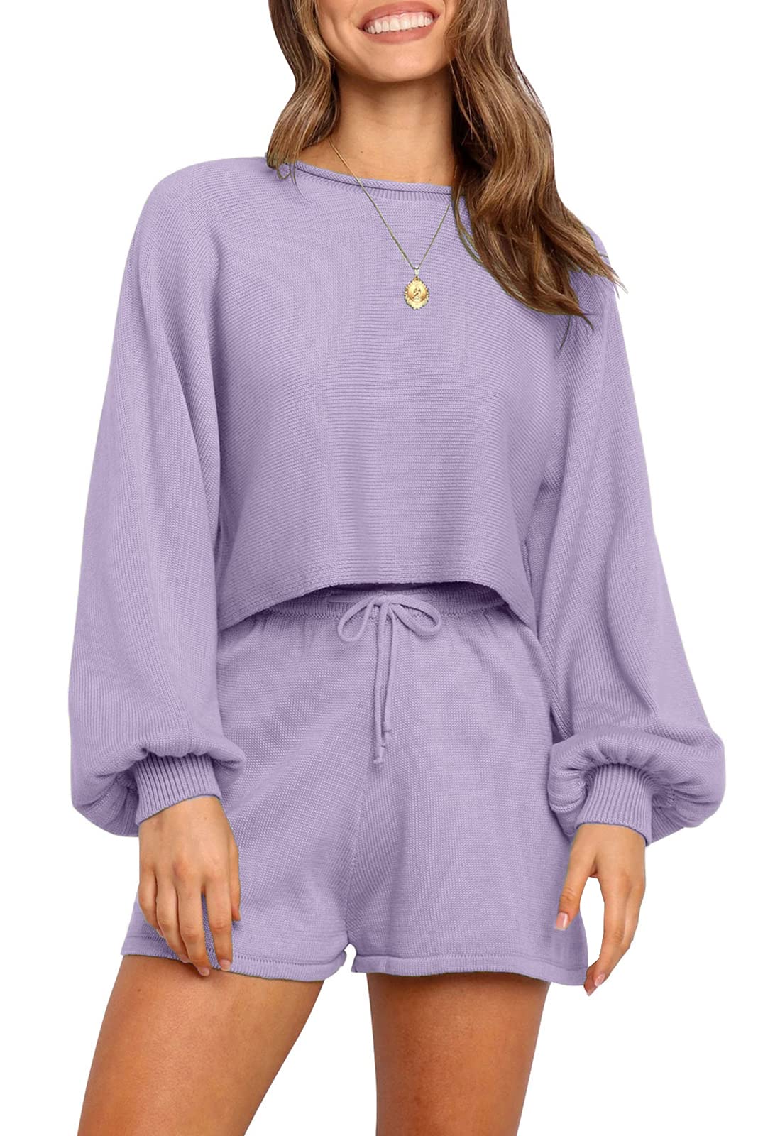 Luxuii Long Sleeve Knit Pullover Sweater Shorts Set