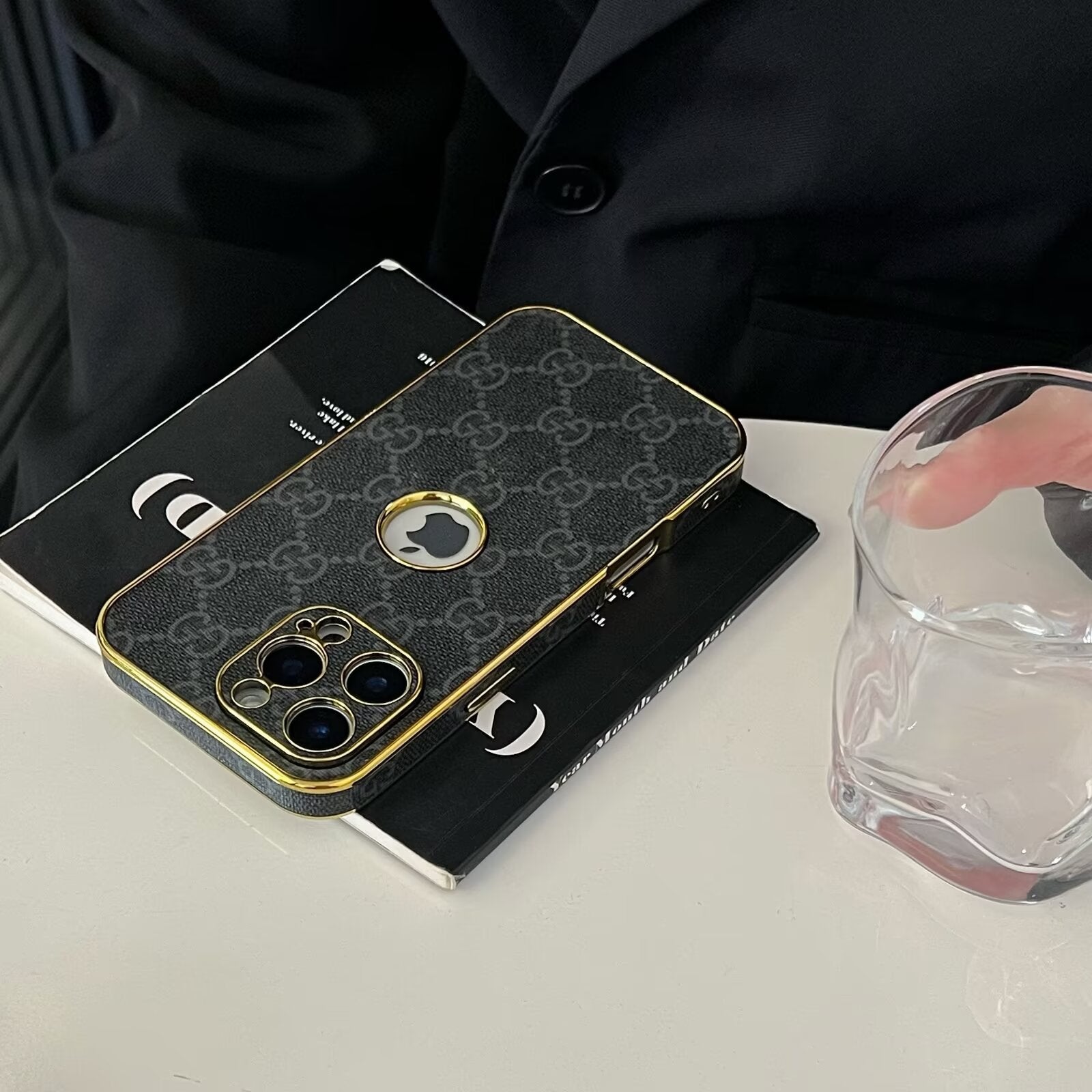 High Quality Electroplated Frame Ophidia Leather iPhone Case
