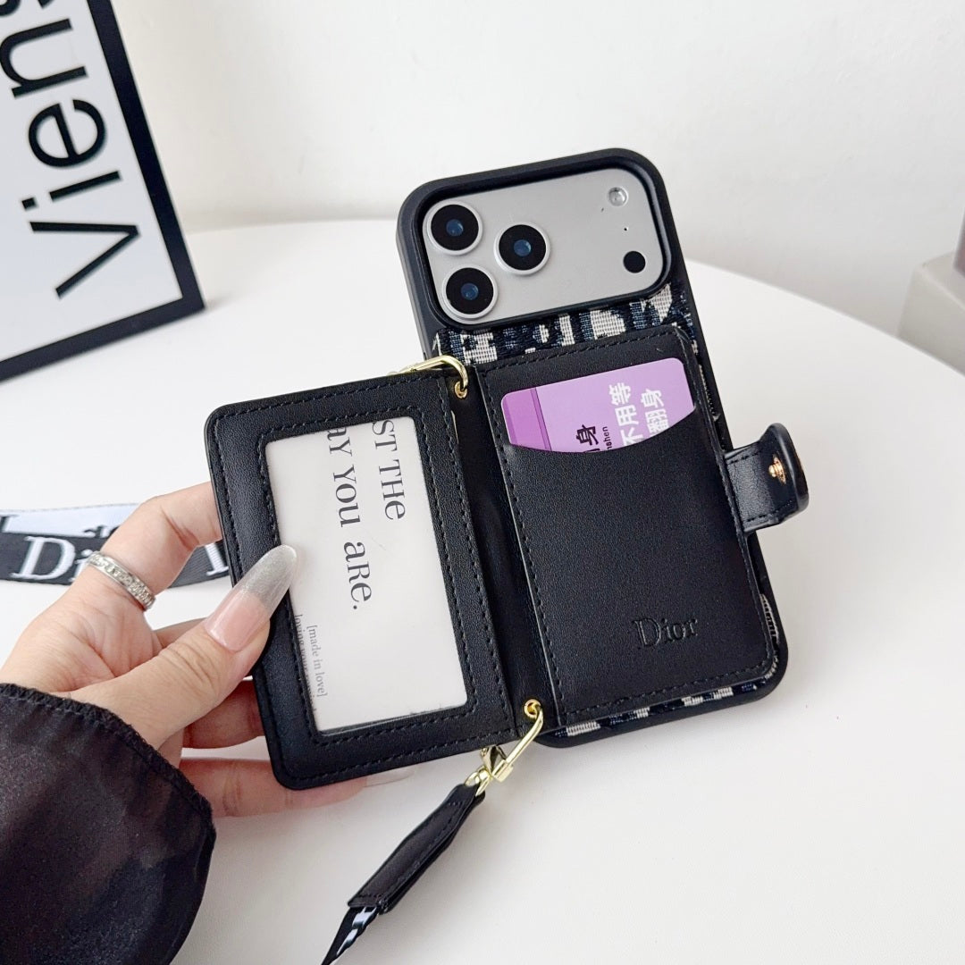 Leather Phone Case With Card Wallet And Strap For iPhone 17 / 16 / 15 / 14