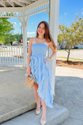 Luxuii Strapless Off Shoulder Smocked Tiered Ruffle Tube Sundress
