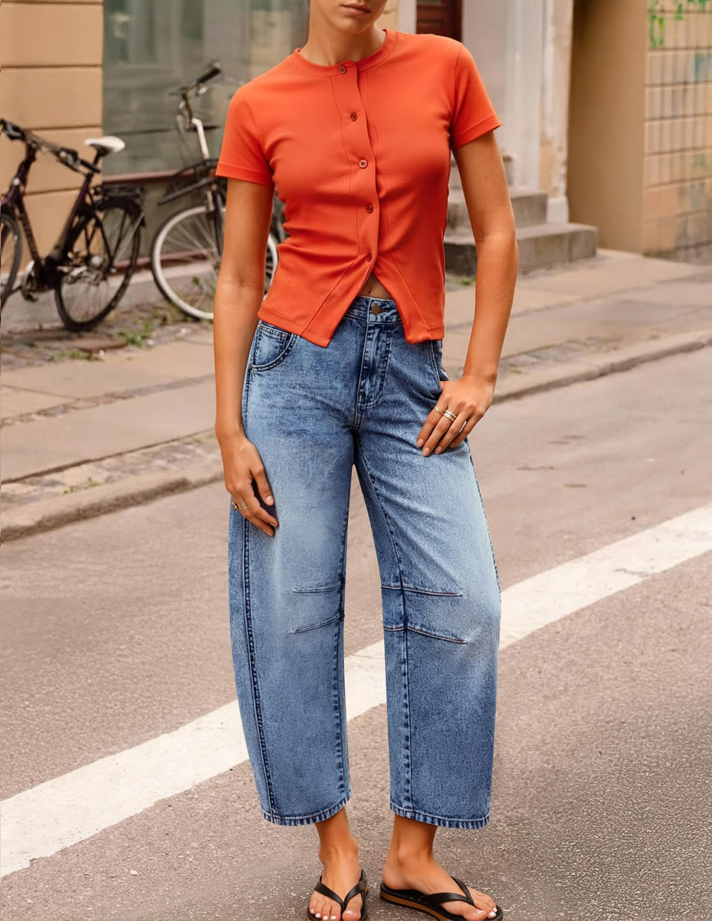 ZISICA High Waisted Wide Leg Stretchy Baggy Ankle Denim Pants