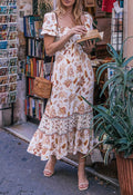 Luxuii Floral Print Square Neck Ruffle Swing Beach Dress