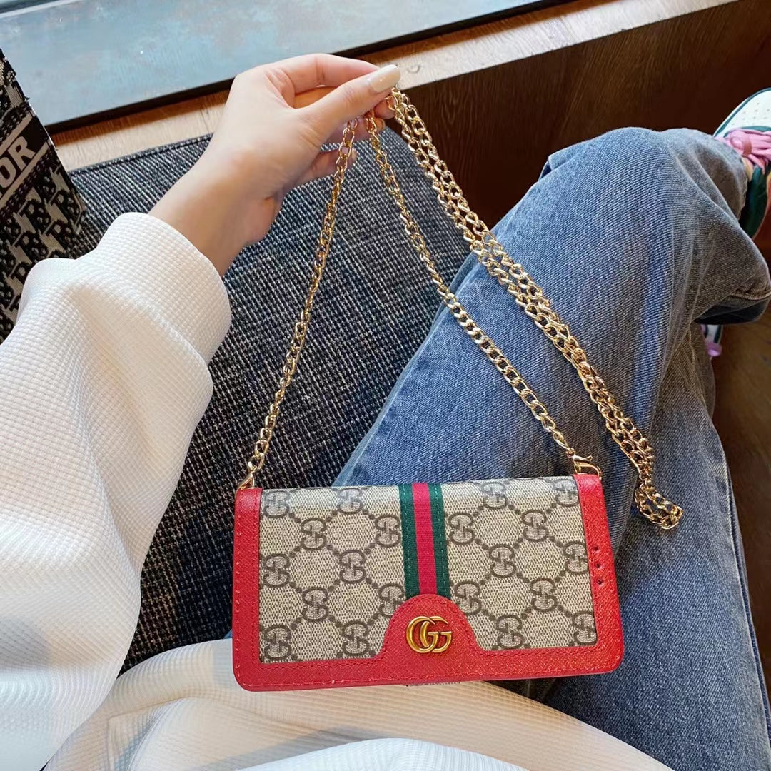 Luxury Monogram Wallet Phone Case with Chain – Universal Fit
