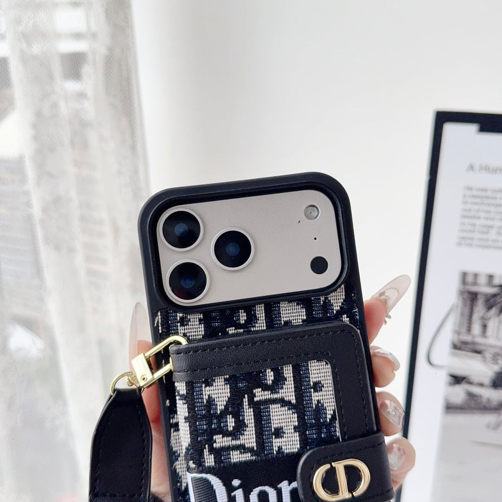 Leather Phone Case With Card Wallet And Strap For iPhone 17 / 16 / 15 / 14