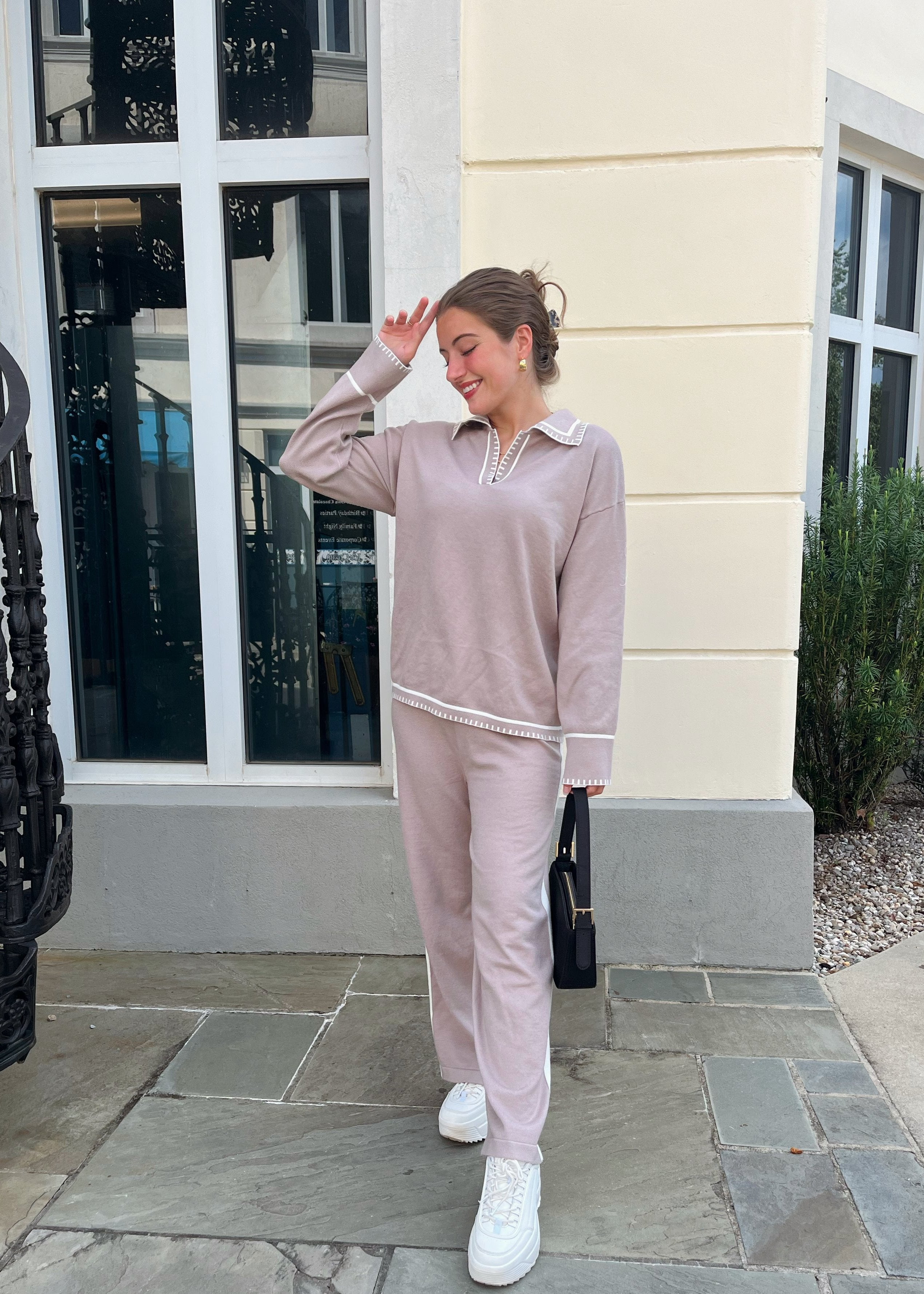 Luxuii V Neck Knit Tops Wide Leg Pants Sweatsuit Lounge Sets