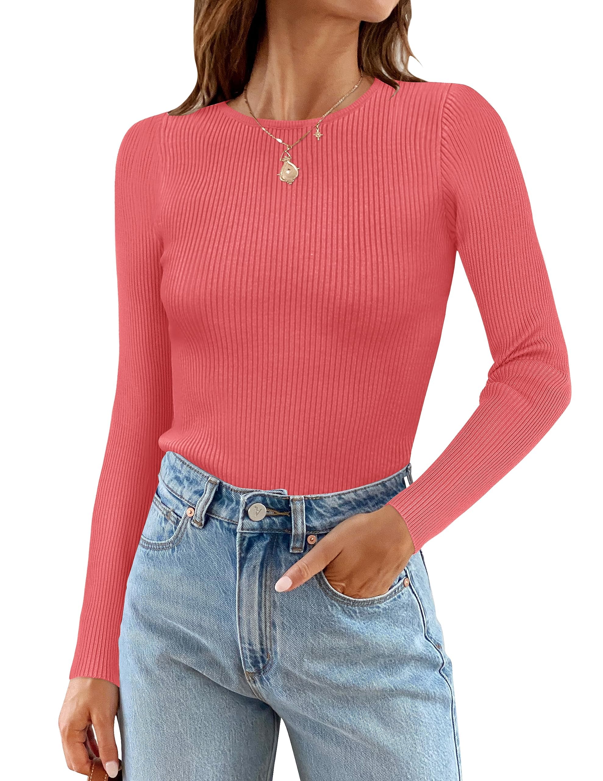 Luxuii Long Sleeve Crewneck Ribbed Knit Top