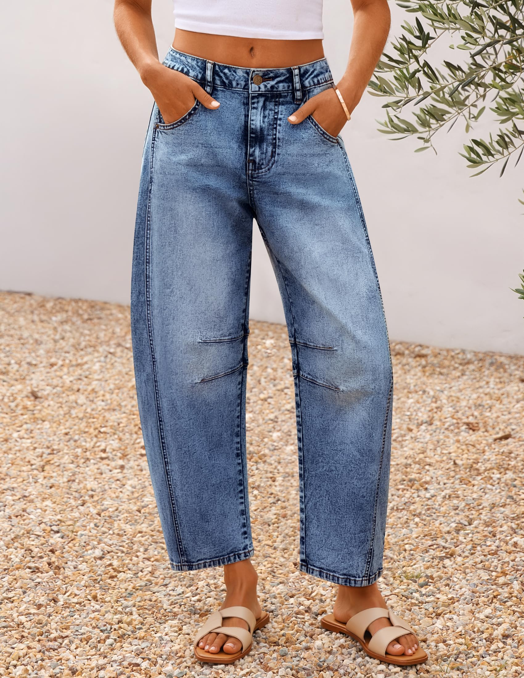 ZISICA High Waisted Wide Leg Stretchy Baggy Ankle Denim Pants