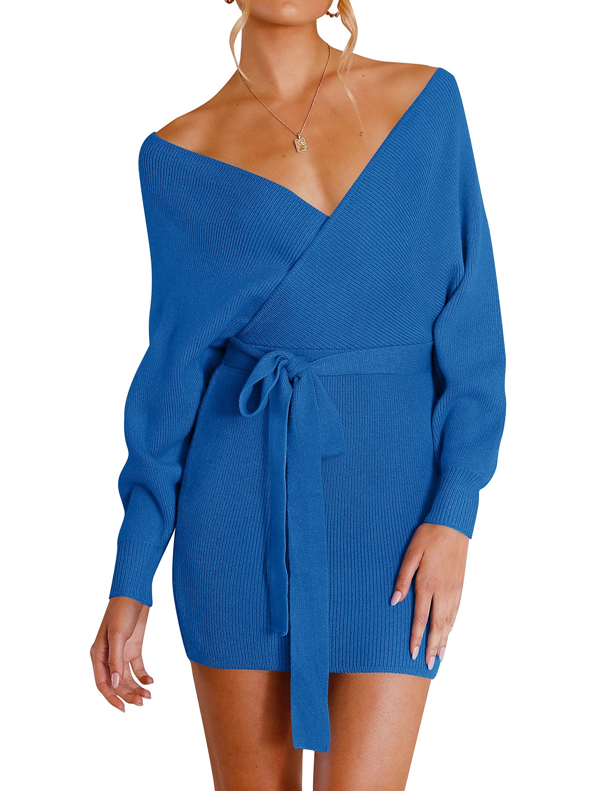 Luxuii Wrap Belted Knitted Backless Bodycon Dress
