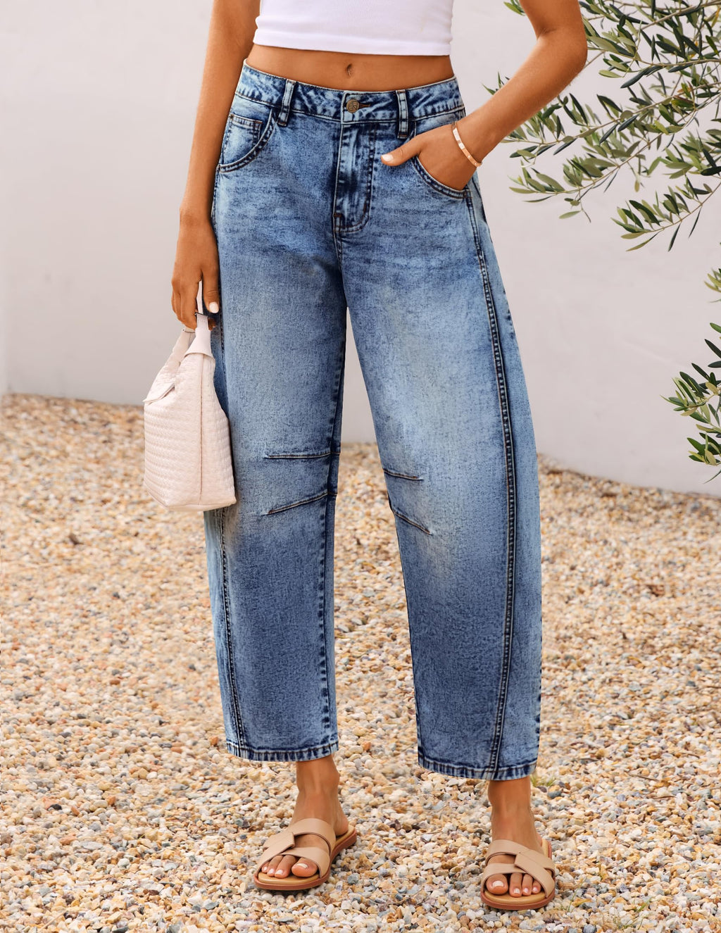 ZISICA High Waisted Wide Leg Stretchy Baggy Ankle Denim Pants