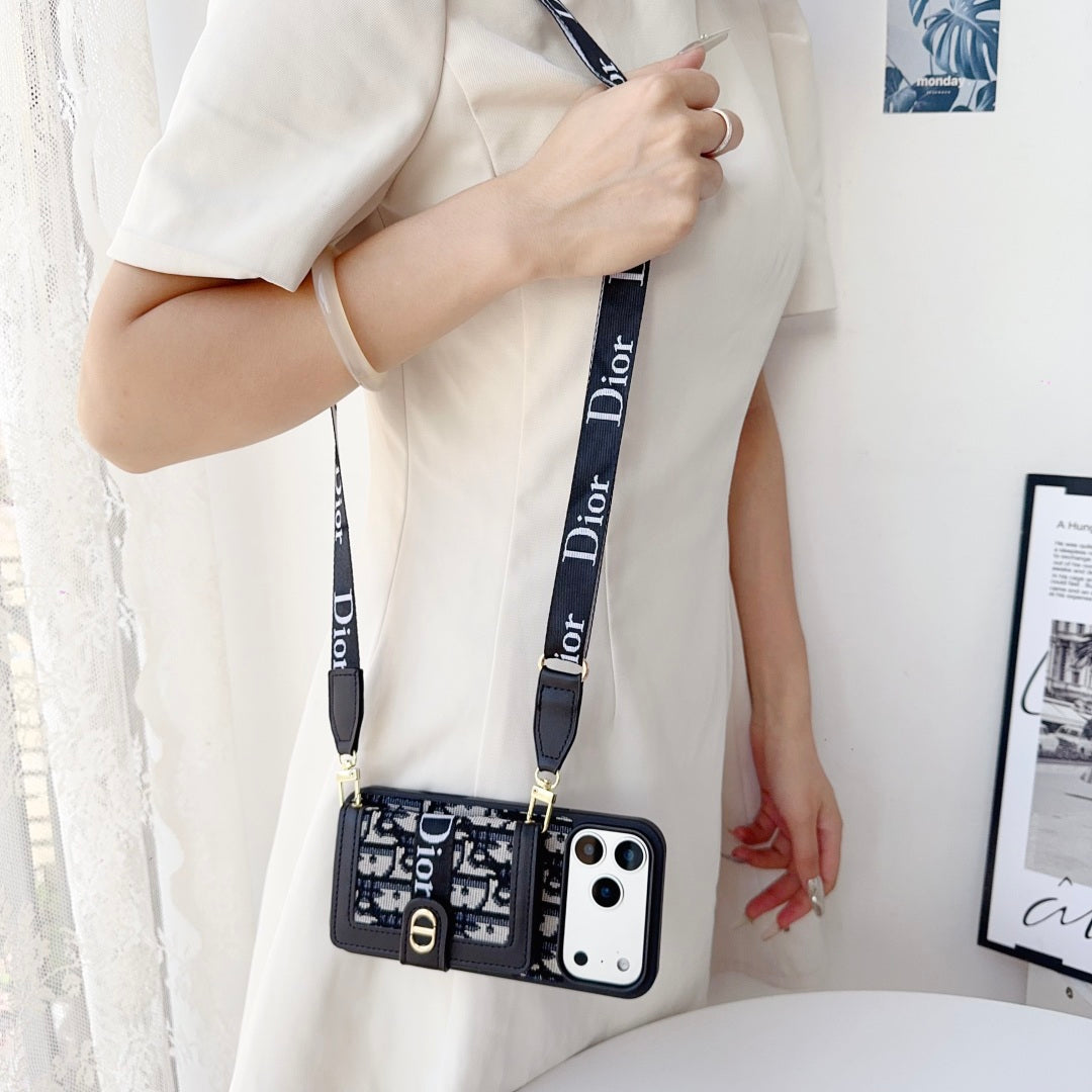 Leather Phone Case With Card Wallet And Strap For iPhone 17 / 16 / 15 / 14