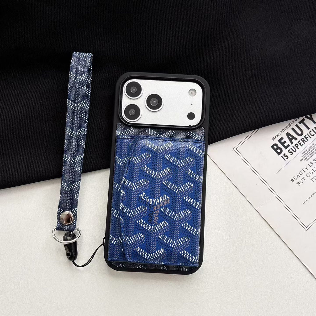 Luxury GD Pattern Tri-Fold Wallet Phone Case with Matching Wristlet Strap