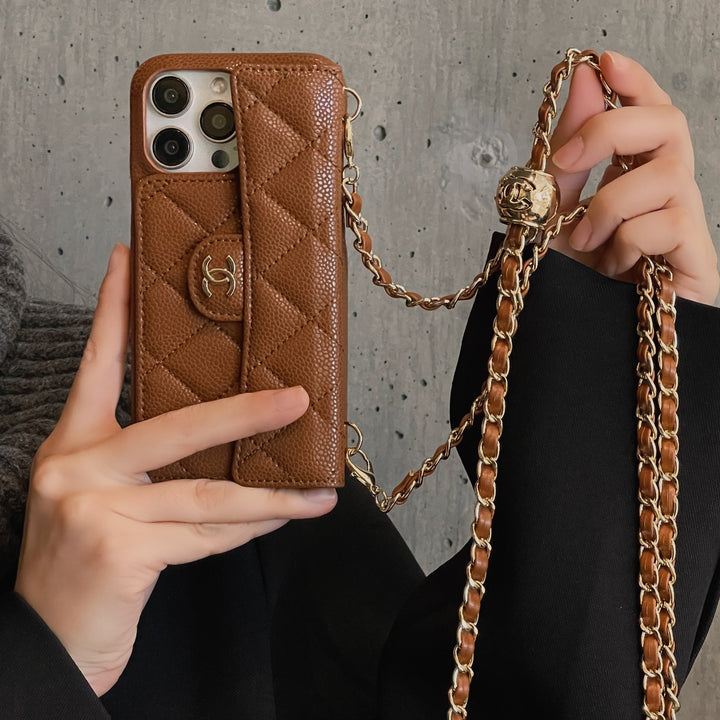 Luxury Crossbody Wallet iPhone Case with Chain Strap