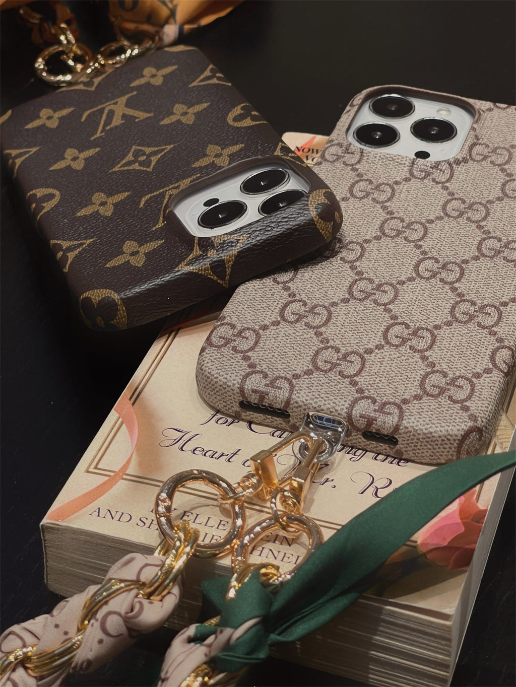 LUXURY CANVAS IPHONE CASE DETACHABLE SILK SCARF WRISTBAND