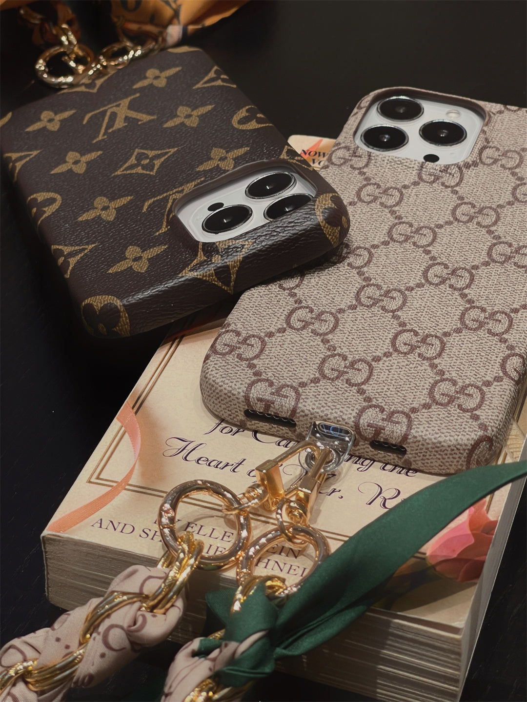LUXURY CANVAS IPHONE CASE DETACHABLE SILK SCARF WRISTBAND