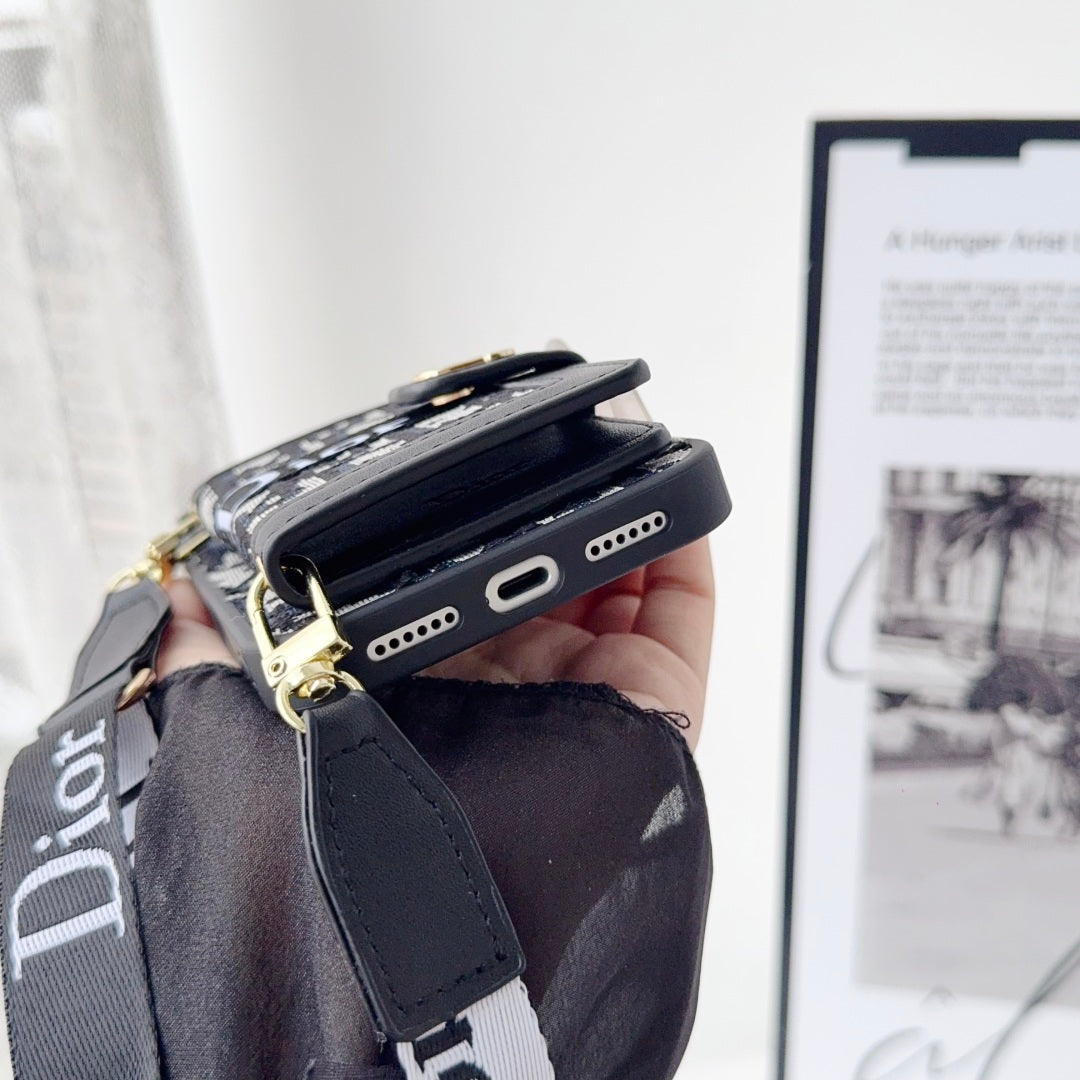 Leather Phone Case With Card Wallet And Strap For iPhone 17 / 16 / 15 / 14