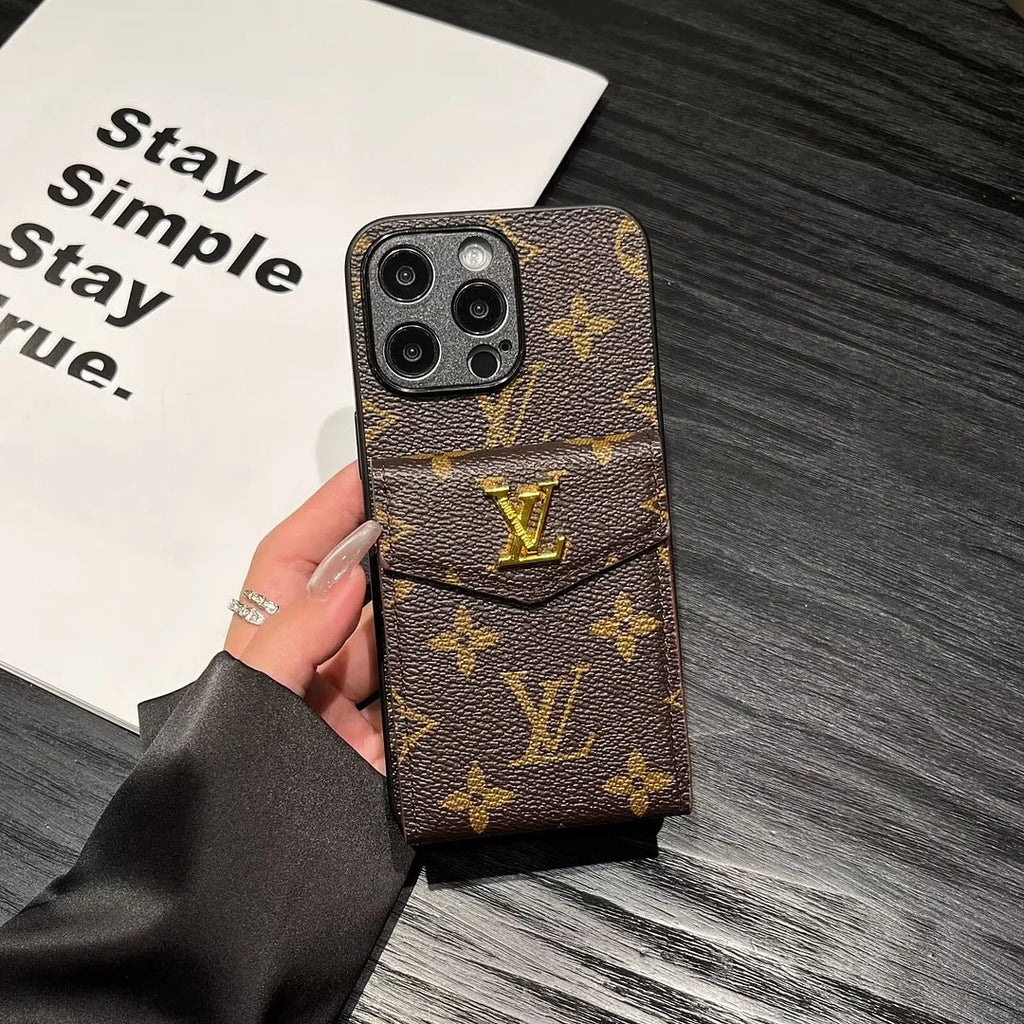 Luxury Card Holder Canvas Leather iPhone Case