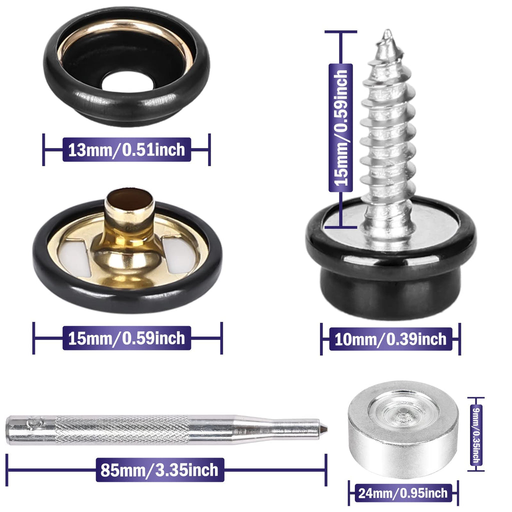Luxuii Snap Kit with 2 Pcs Setting Tools for Canvas Upholstery, Marine Grade Stainless Steel 3/8 Socket Snap Button Fastener DIY Boat Cover Furniture (150 PCS)