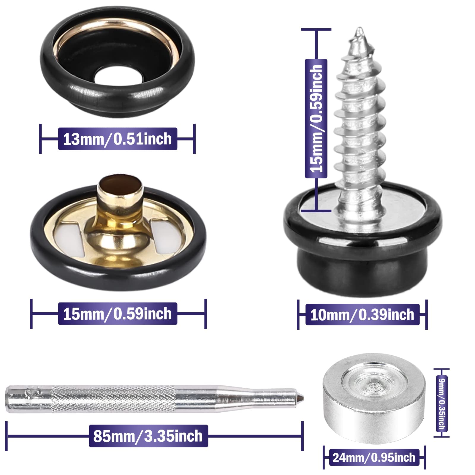 Luxuii Snap Kit with 2 Pcs Setting Tools for Canvas Upholstery, Marine Grade Stainless Steel 3/8 Socket Snap Button Fastener DIY Boat Cover Furniture (150 PCS)