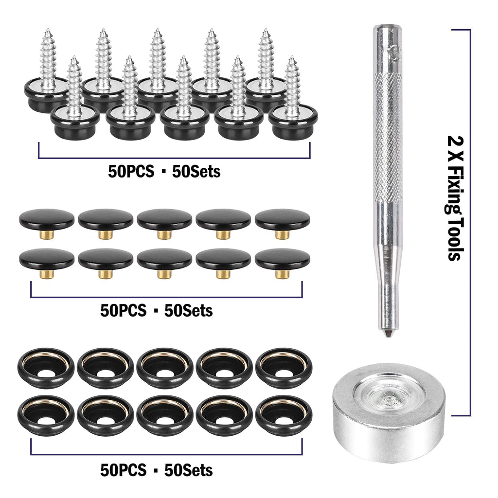Luxuii Snap Kit with 2 Pcs Setting Tools for Canvas Upholstery, Marine Grade Stainless Steel 3/8 Socket Snap Button Fastener DIY Boat Cover Furniture (150 PCS)
